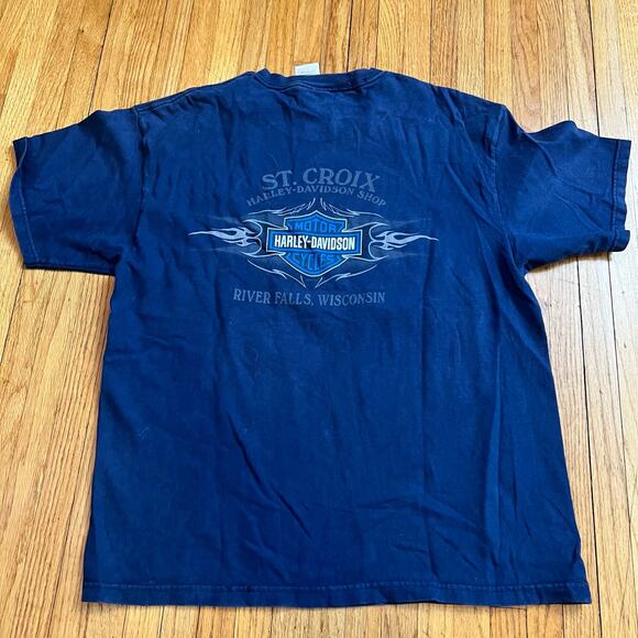 Harley Davidson Shirt Mens Large Jester USA Made Blue St. Croix Wisconsin - Picture 3 of 7